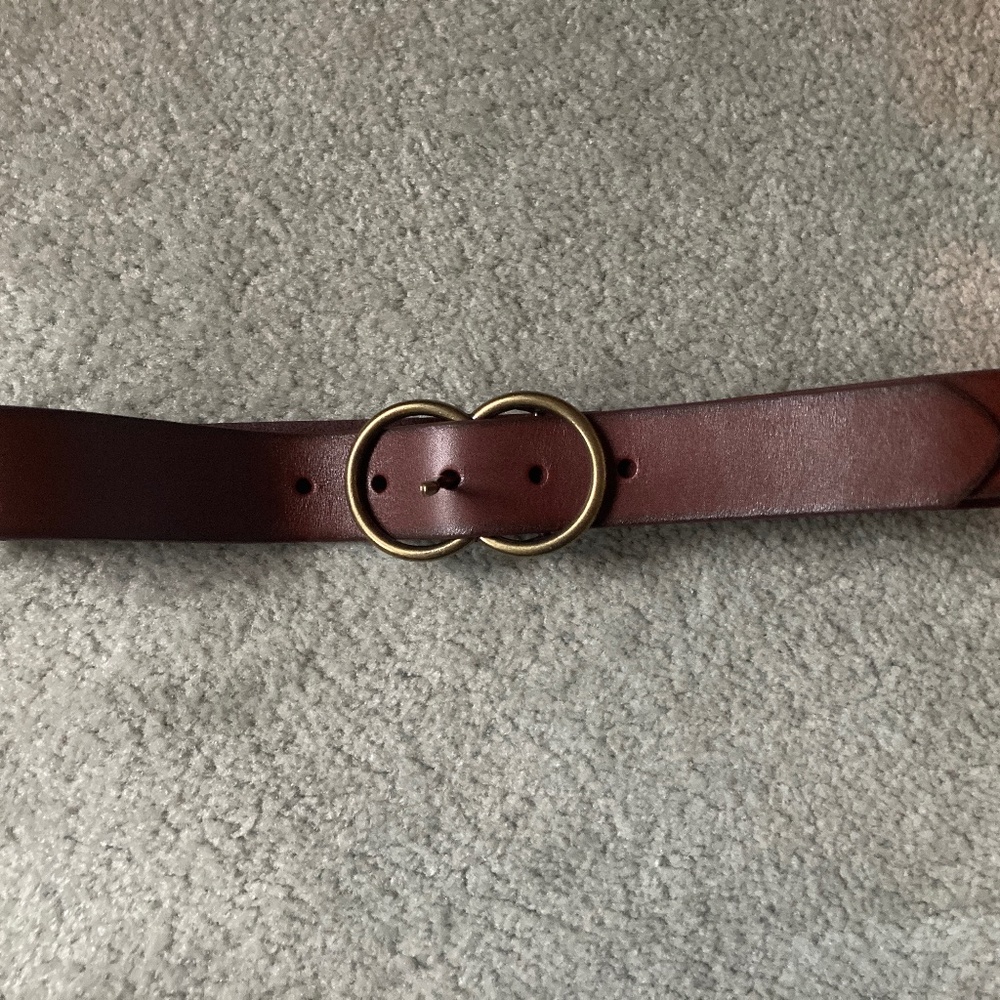 NWOT Gap Cognac Brown Leather Brass Double Infinity Ring Buckle Women's Belt S/M